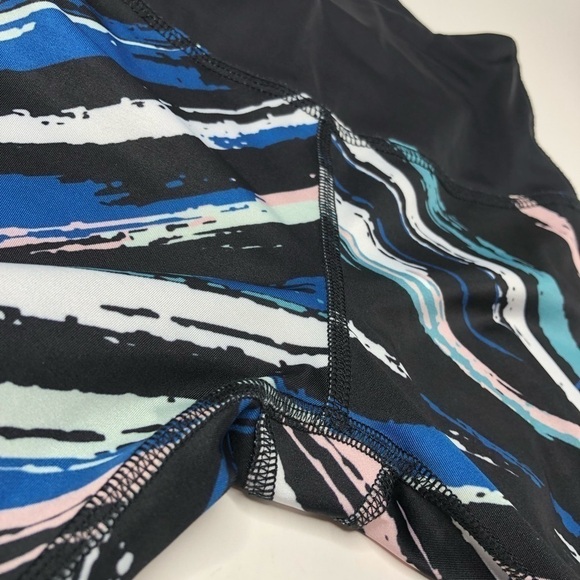 Beyond Yoga Chevron Blush Pink Blue Mint Black Watercolor Stripe Midi Leggings - Picture 7 of 15